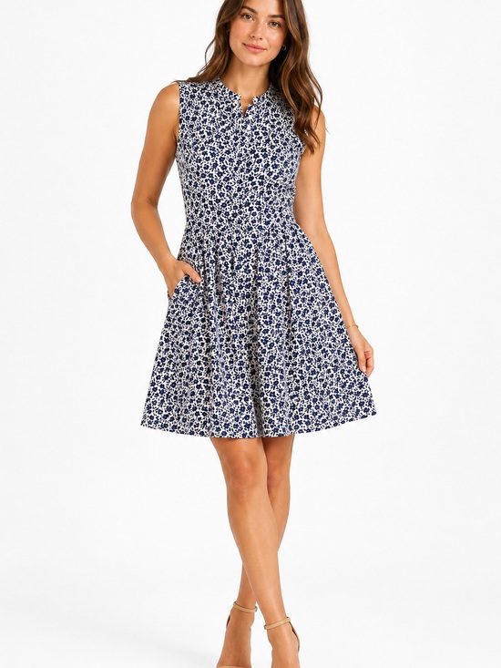 J. Crew Dresses & Skirts - J.Crew Floral Sleeveless Fit Flare Dress Women Size 2 Blue White Linen Cotten